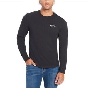 HURLEY Men’s 100% Cotton Long Sleeve Black Graphic Classic Logo Tee, Size M